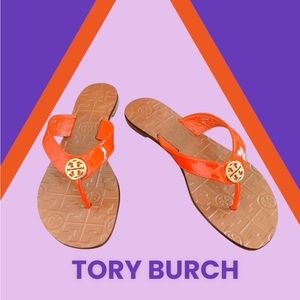 TORY BURCH Tiger Lily THONG FLAT PATENT LEATHER SHOES 6